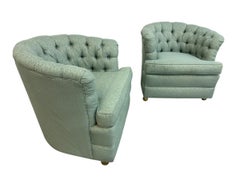 Mid-Century Modern Tufted Barrel Back Club Chairs - Set of 2