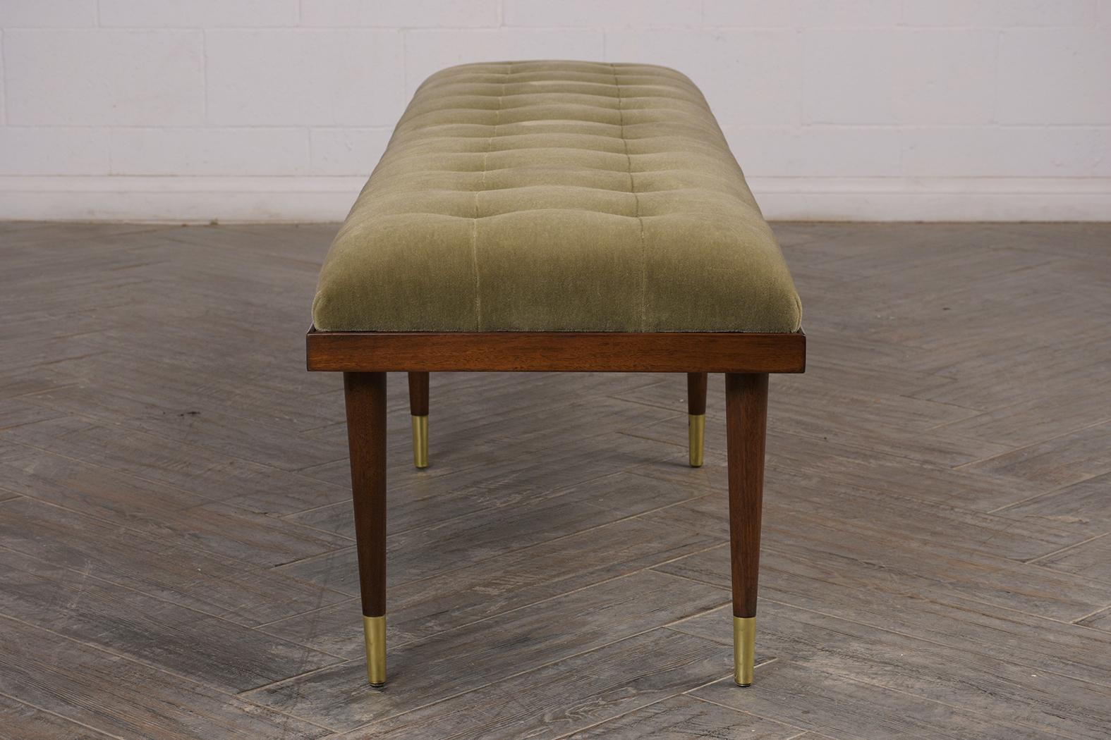 Carved Mid-Century Modern Tufted Bench