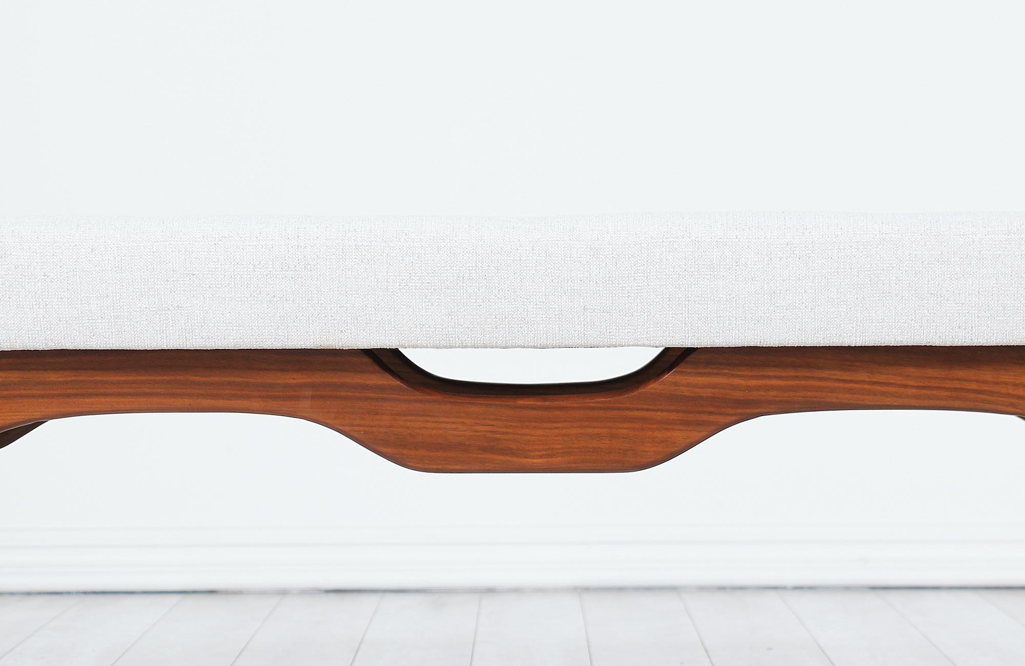 Mid-Century Modern Tufted Bench with Sculptural Base 1