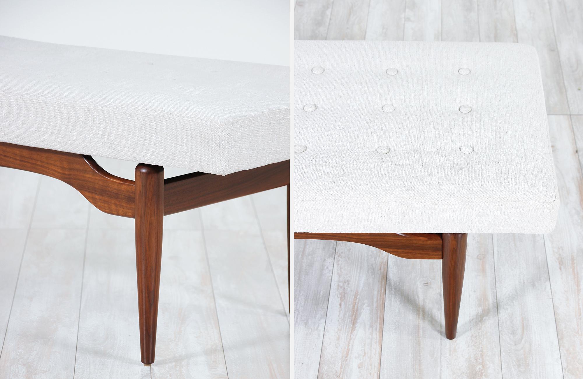 Mid-Century Modern Tufted Bench with Sculptural Base 3