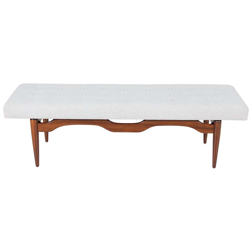 Mid-Century Modern Tufted Bench with Sculptural Base at 1stDibs