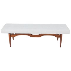 Mid-Century Modern Tufted Bench with Sculptural Base