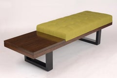 Mid-Century Modern Tufted Bench with Side Table