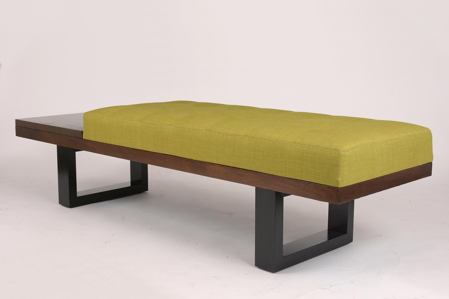 American Mid-Century Modern Tufted Bench with Side Table