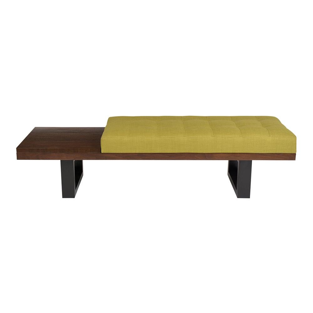 Lacquered Mid-Century Modern Tufted Bench with Side Table