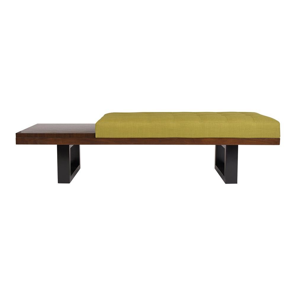 Mid-Century Modern Tufted Bench with Side Table In Excellent Condition In Los Angeles, CA
