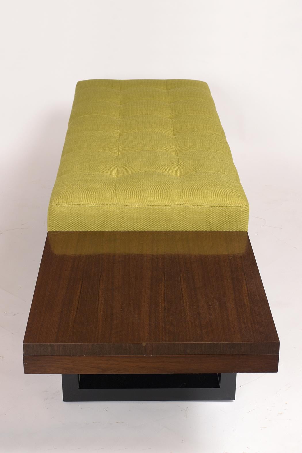 Fabric Mid-Century Modern Tufted Bench with Side Table