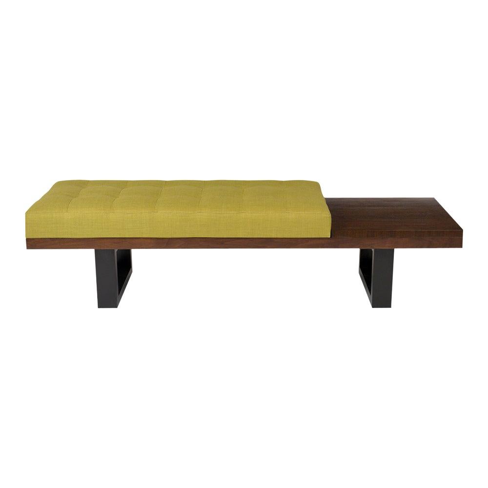 Mid-Century Modern Tufted Bench with Side Table