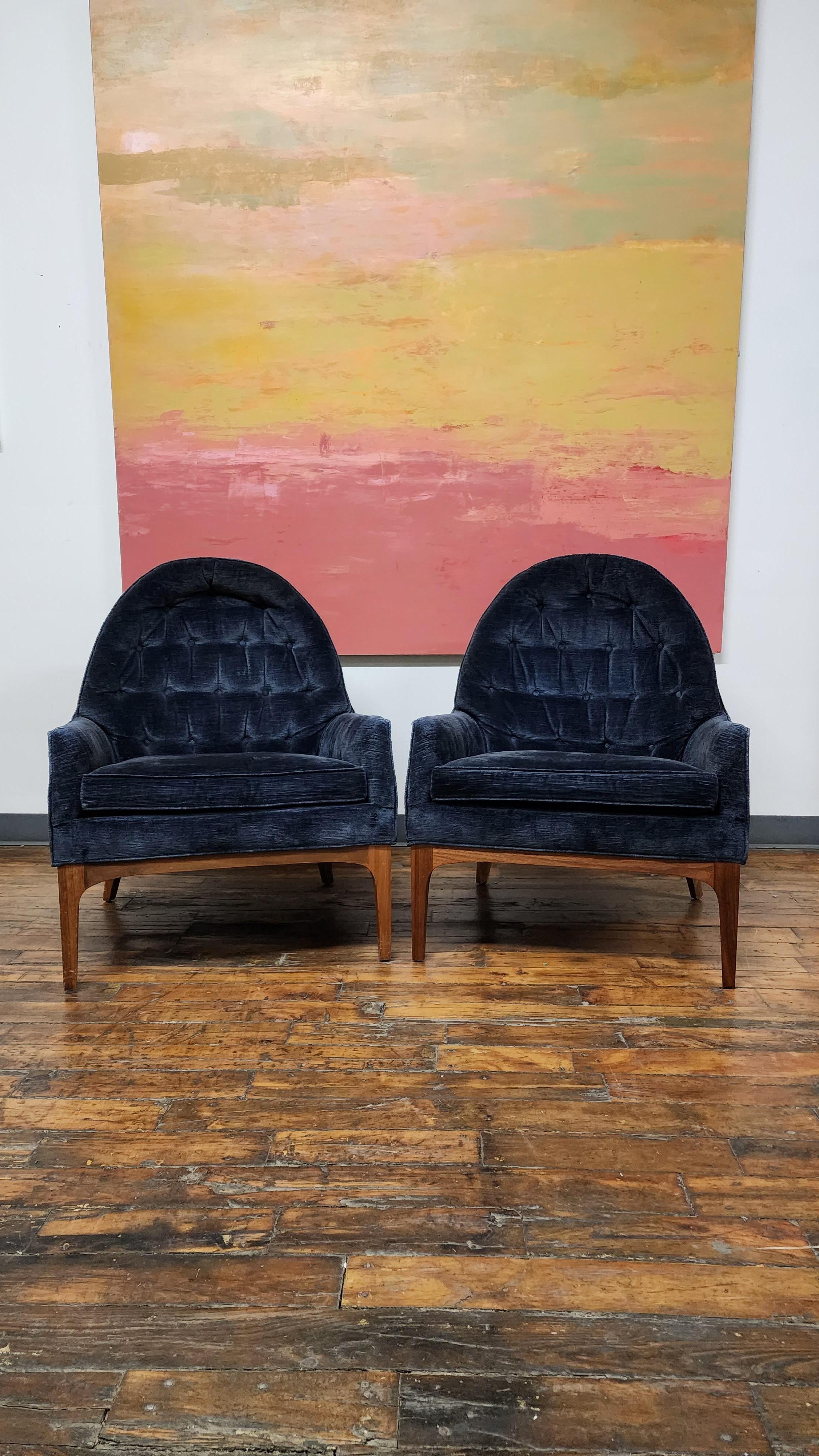 American Mid-Century Modern Tufted Club Chairs by Erwin-Lambeth