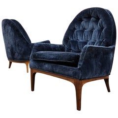 Mid-Century Modern Tufted Club Chairs by Erwin-Lambeth