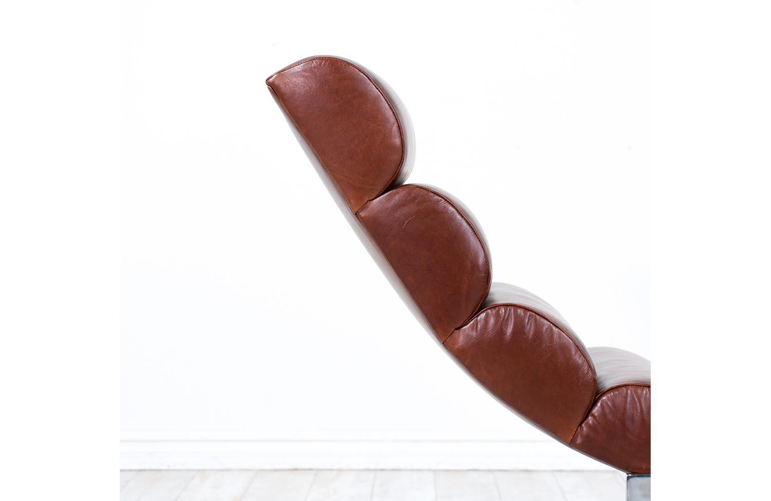 Mid-Century Modern Tufted Cognac Leather & Chrome Chaise Lounge 6