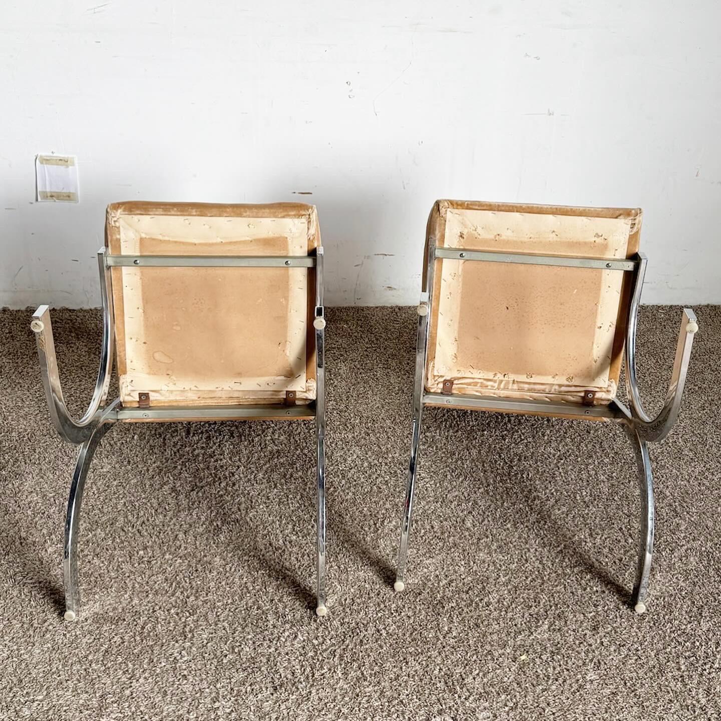Mid-Century Modern Chaises de salle à manger en tissu touffeté chromé de style The Moderns - Lot de 6 en vente