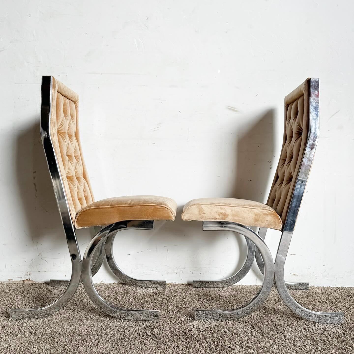 XX secolo Sedie da pranzo cromate in tessuto trapuntato del Mid Century Modern - Set di 6 in vendita