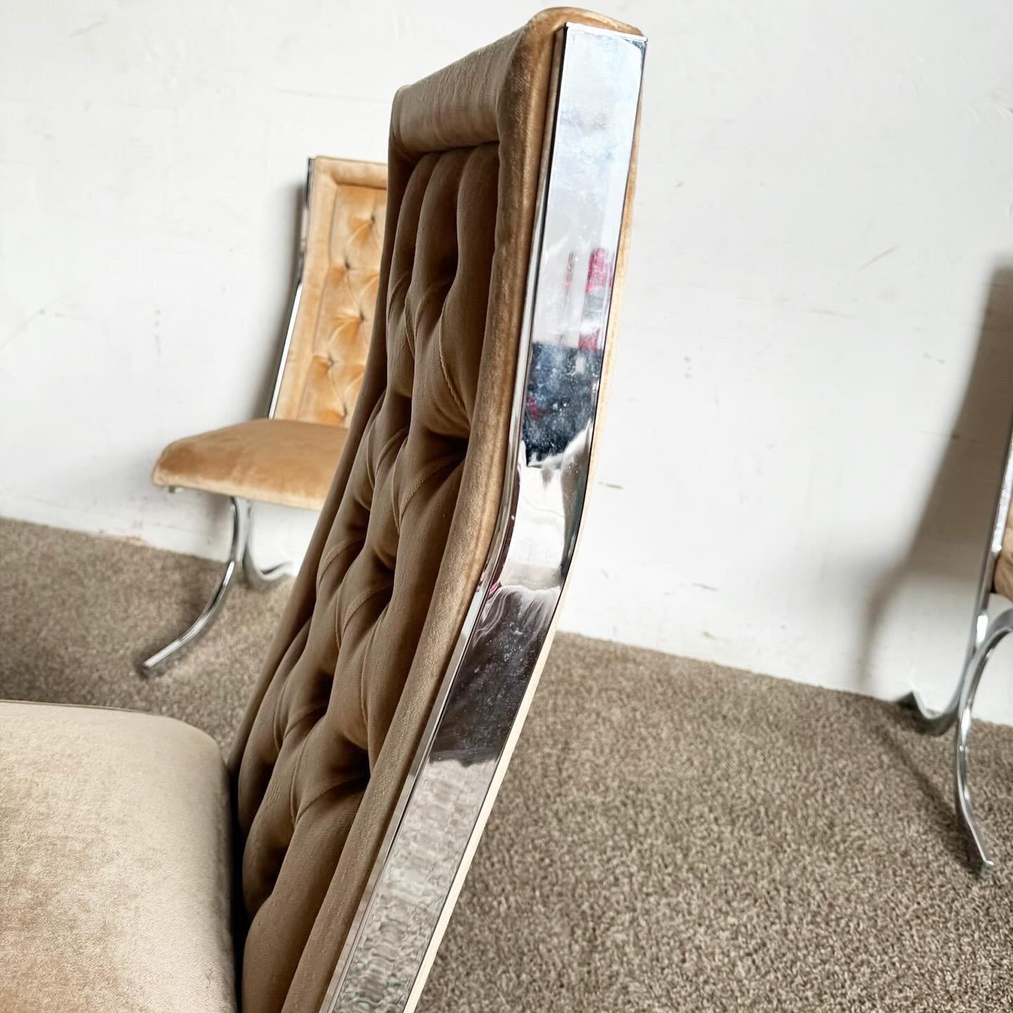 Chrome Chaises de salle à manger en tissu touffeté chromé de style The Moderns - Lot de 6 en vente