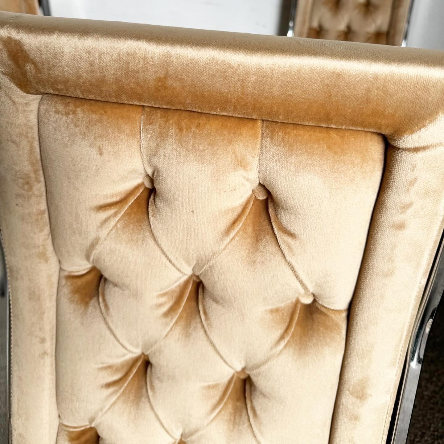 Chaises de salle à manger en tissu touffeté chromé de style The Moderns - Lot de 6 en vente 1