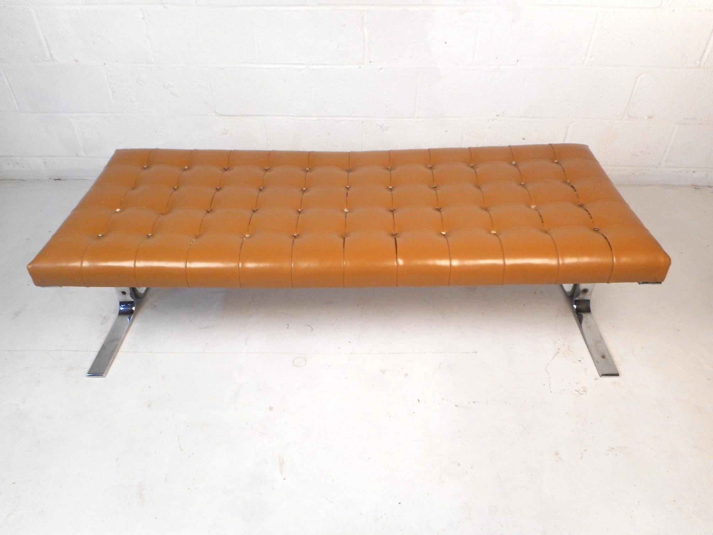 mid century leather bench