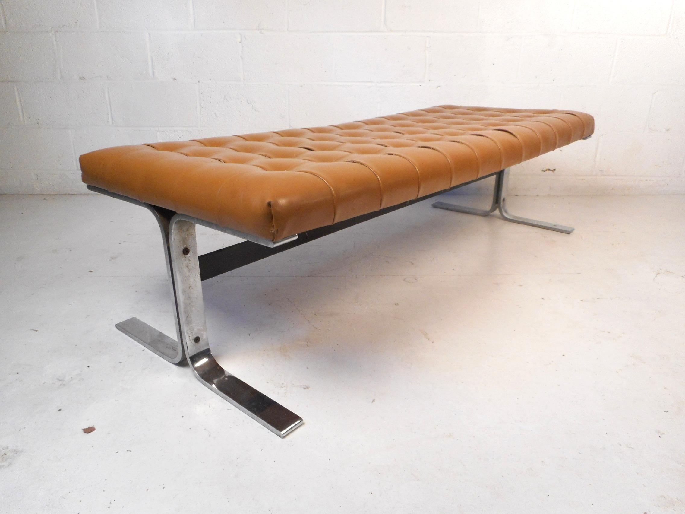 American Mid-Century Modern Tufted Faux-Leather Bench by Meuller Furniture