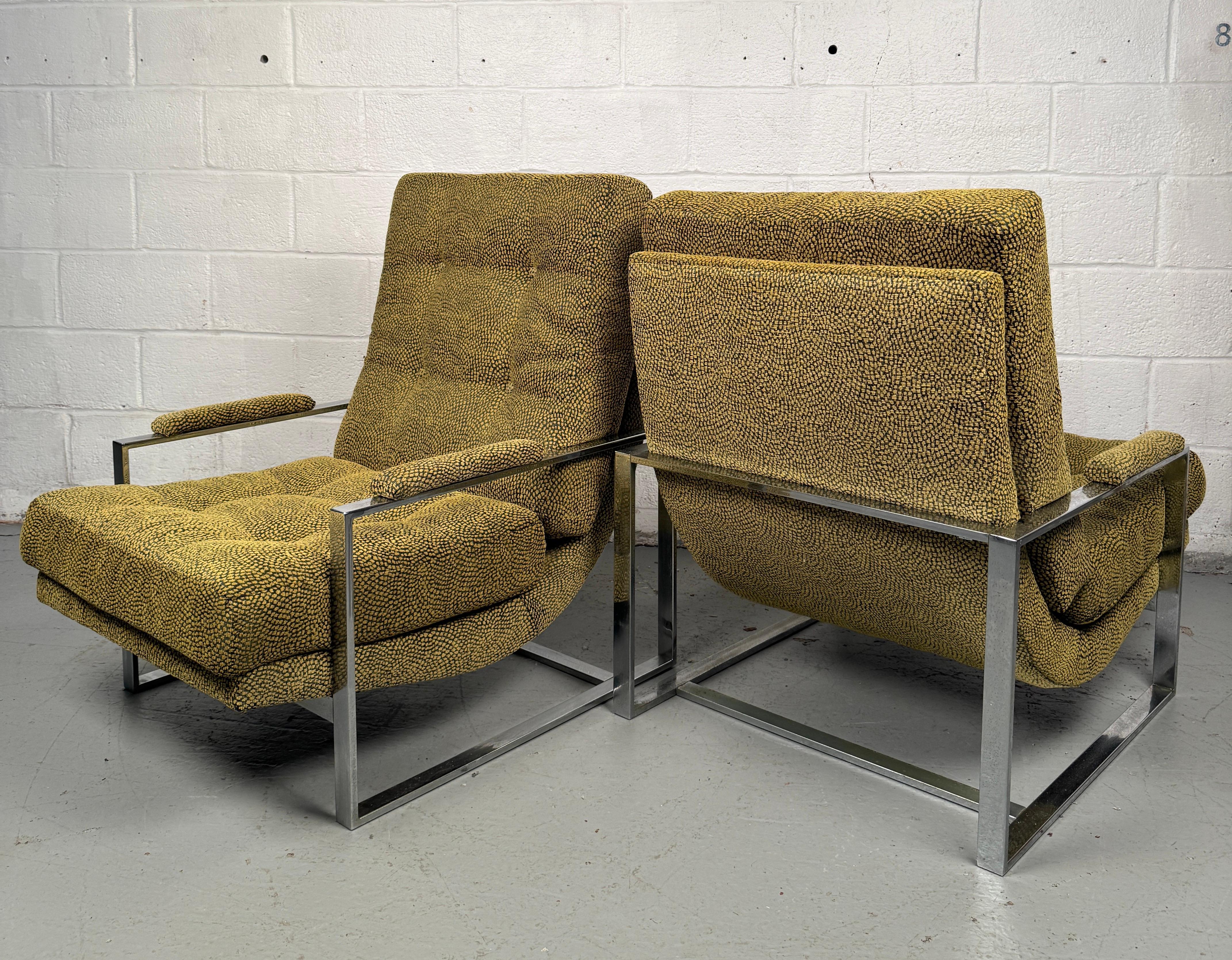 Mid-Century Modern Tufted Flat Bar Lounge Stühle w / Ottoman im Angebot 2