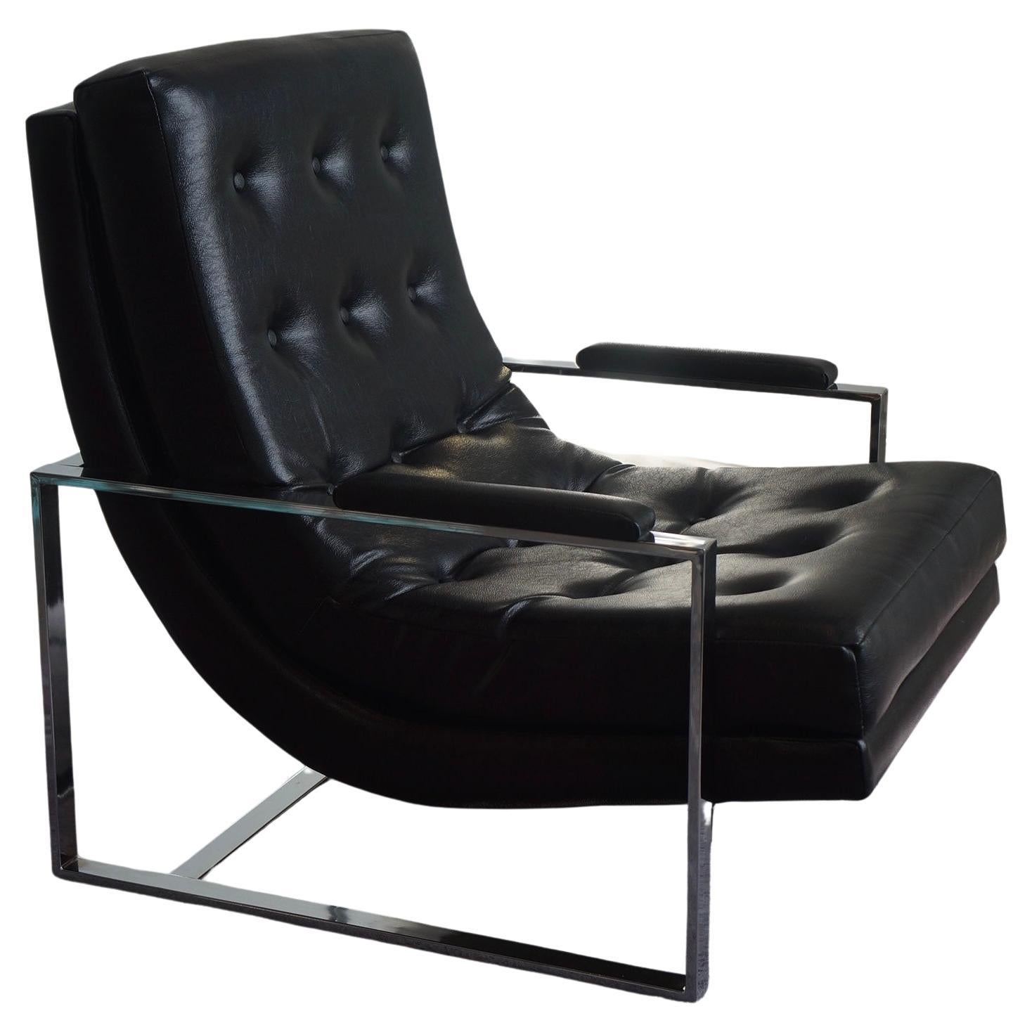 Mid-century Modern Tufted Leather and Chrome Lounge Chair For Sale