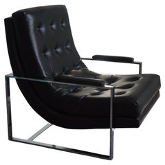 Fauteuil de salon moderne du milieu du siècle dernier, en cuir touffeté et chrome