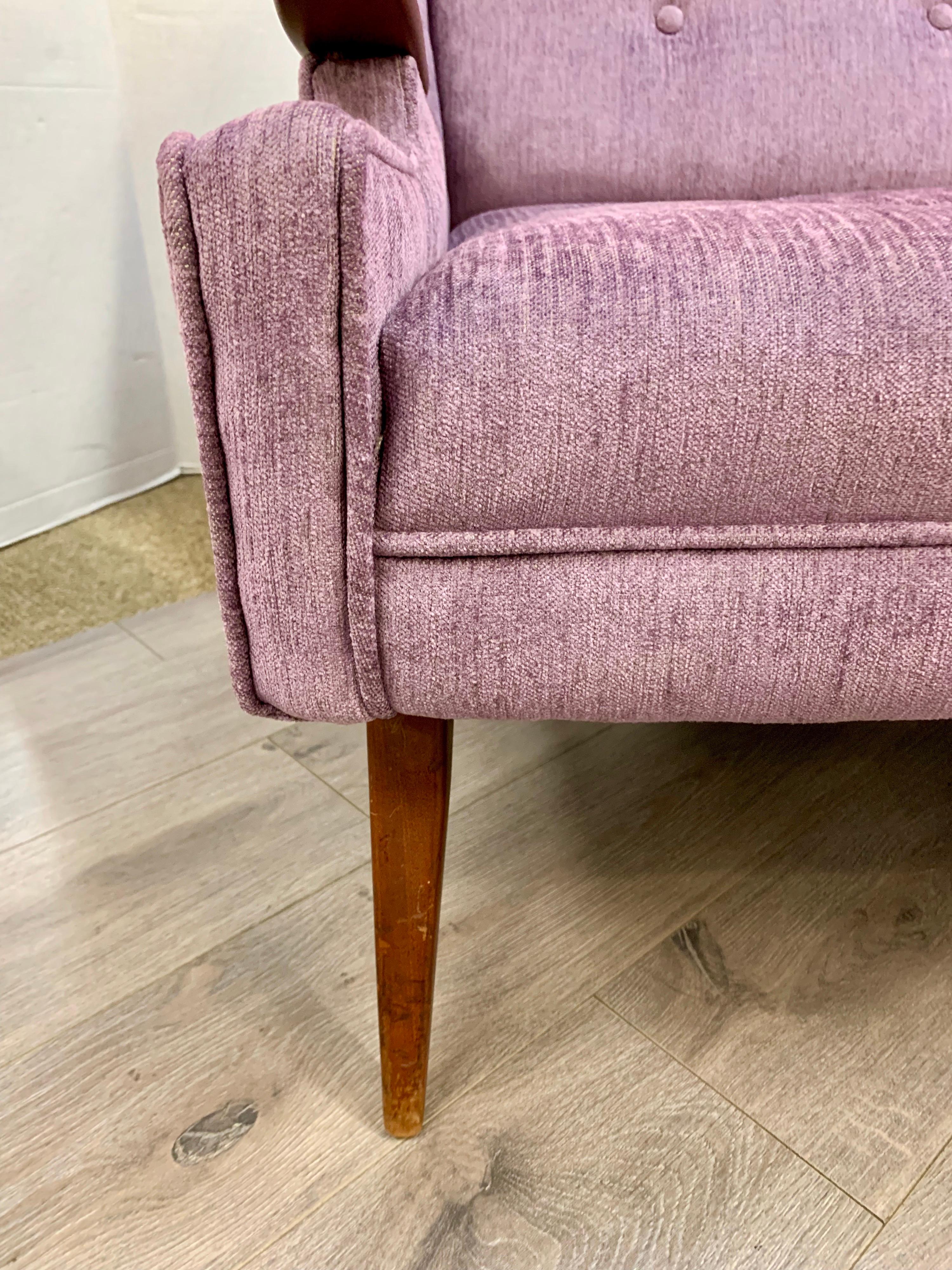 Scandinavian Modern Mid-Century Modern Tufted Lounge Chair in Lavender Upholstery