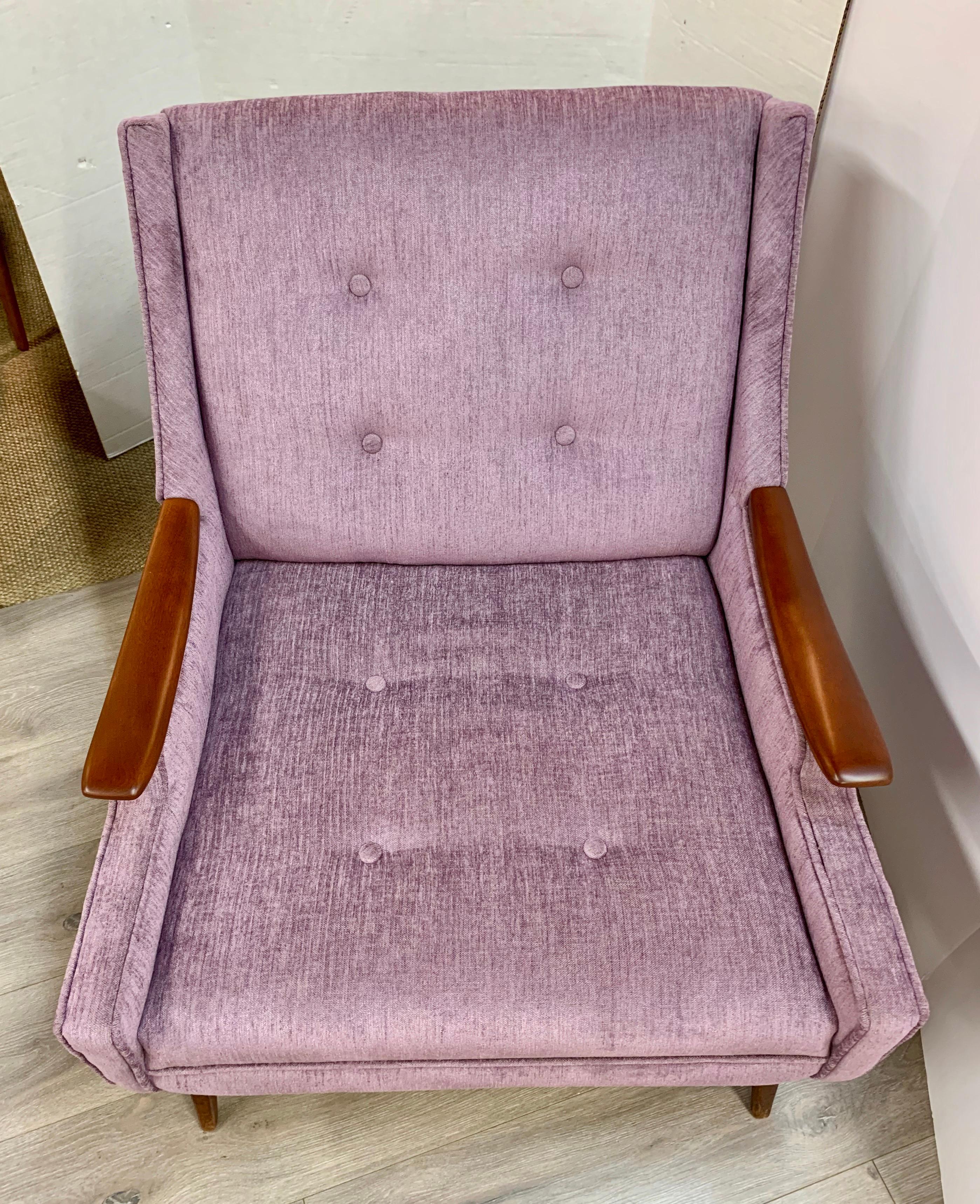 Danish Mid-Century Modern Tufted Lounge Chair in Lavender Upholstery