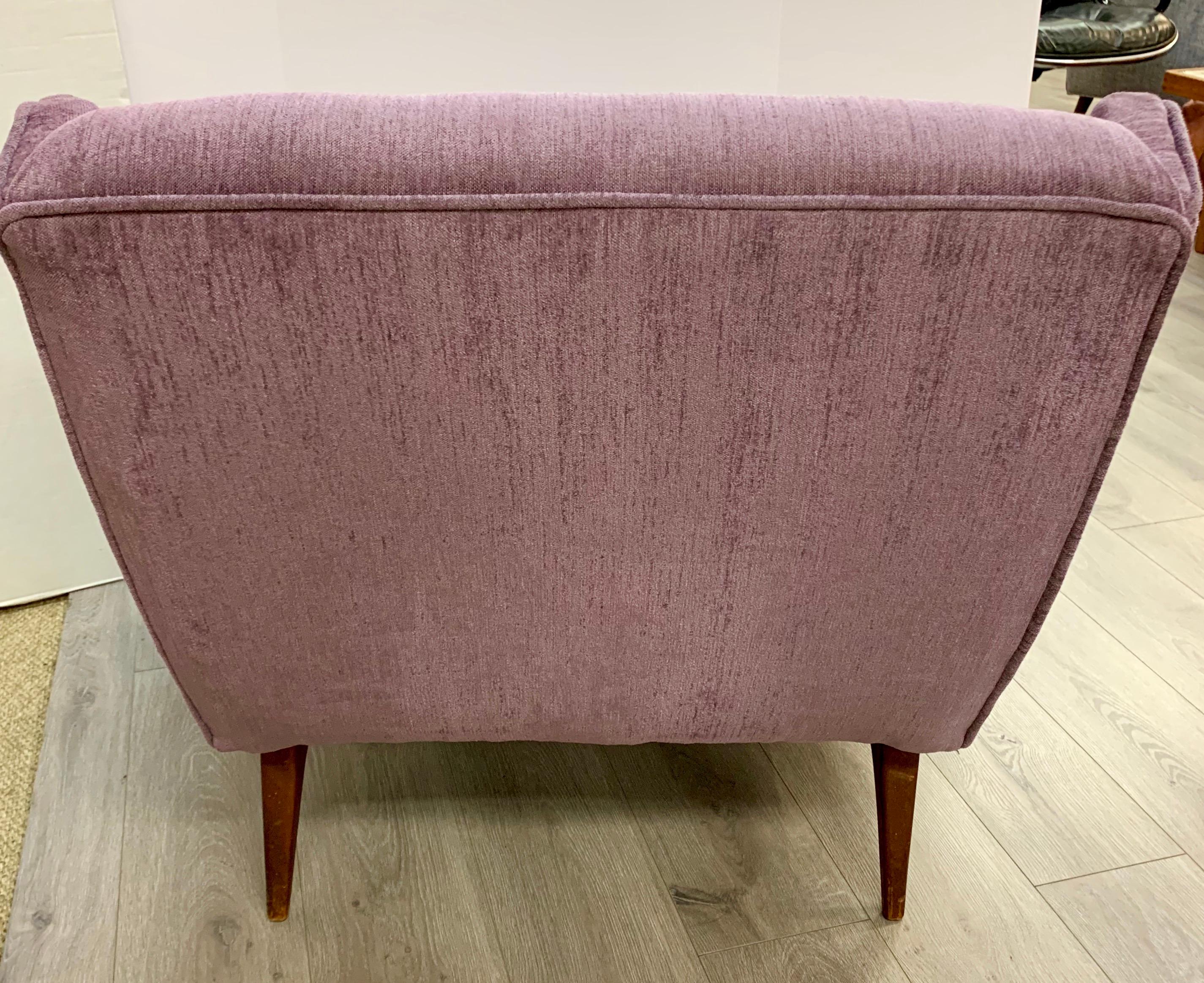 Fabric Mid-Century Modern Tufted Lounge Chair in Lavender Upholstery