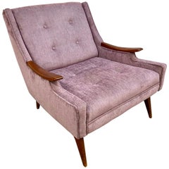 Mid-Century Modern Tufted Lounge Chair in Lavender Upholstery