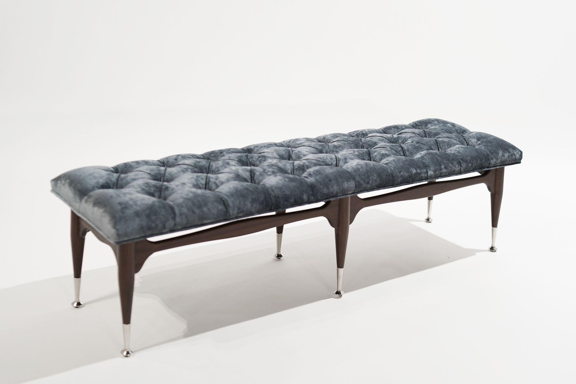 American Mid Century Modern Tufted Mahogany Bench, C. 1950s For Sale