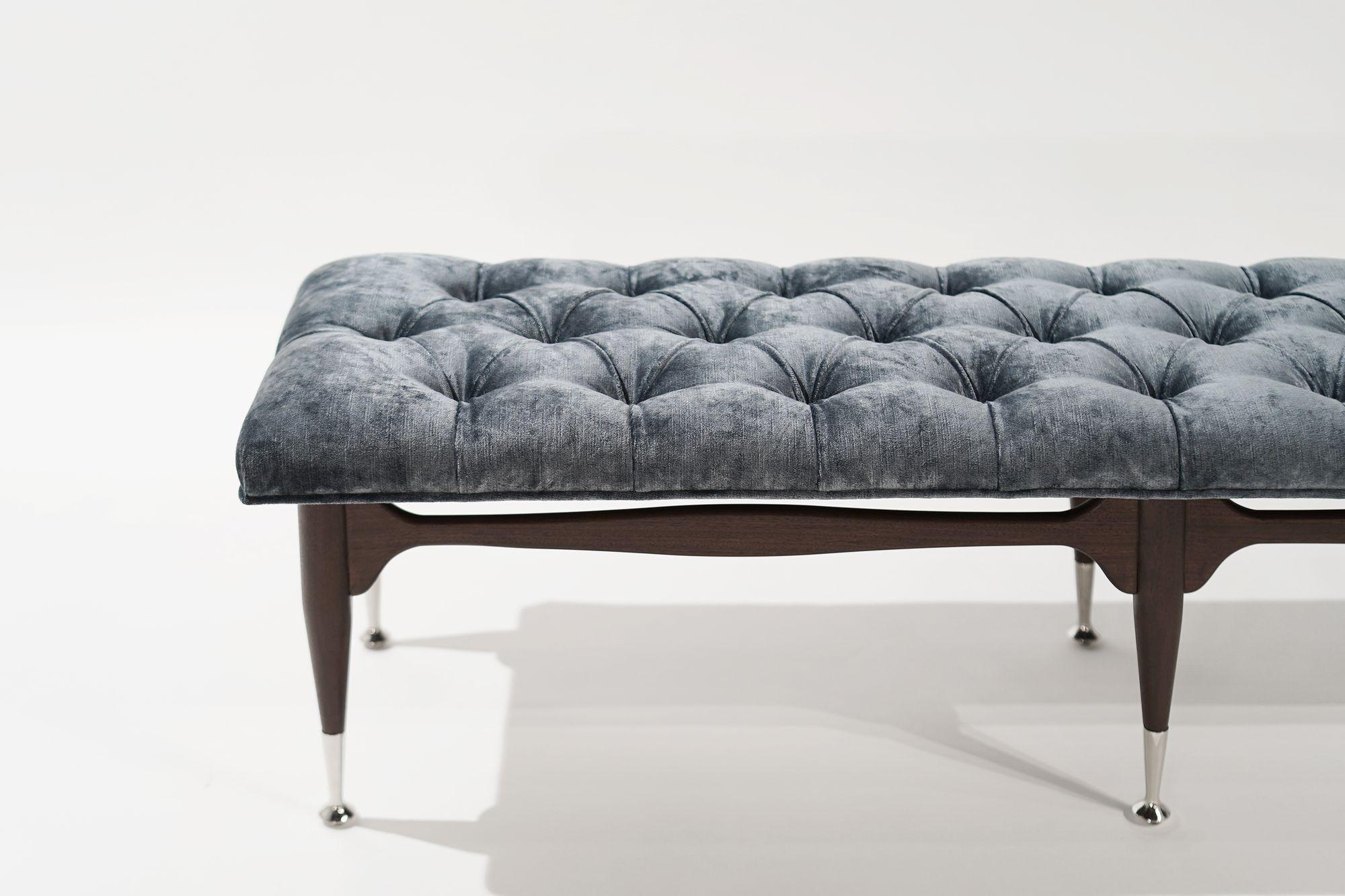 20th Century Mid Century Modern Tufted Mahogany Bench, C. 1950s For Sale