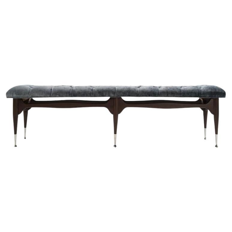 Mid Century Modern Tufted Mahogany Bench, C. 1950s For Sale