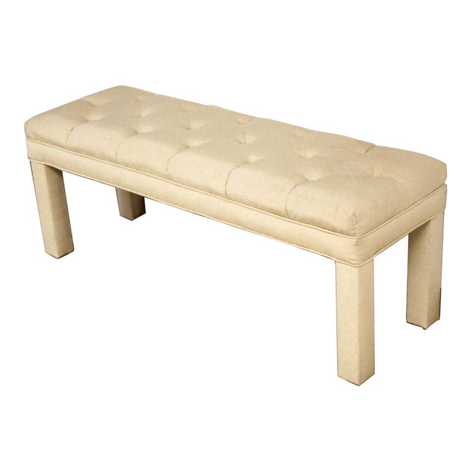 Mid-Century Modern Tufted Black Leather Upholstered Bench at 1stDibs