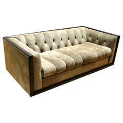 Vintage Mid-Century Modern Tufted Suede Case Sofa