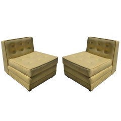 Mid-Century Modern Tufted Suede Slipper Chairs, Pair