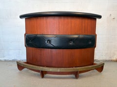 Mid-Century Modern Tufted Vinyl and Brass Dry Bar