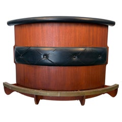 Mid-Century Modern Tufted Vinyl and Brass Dry Bar