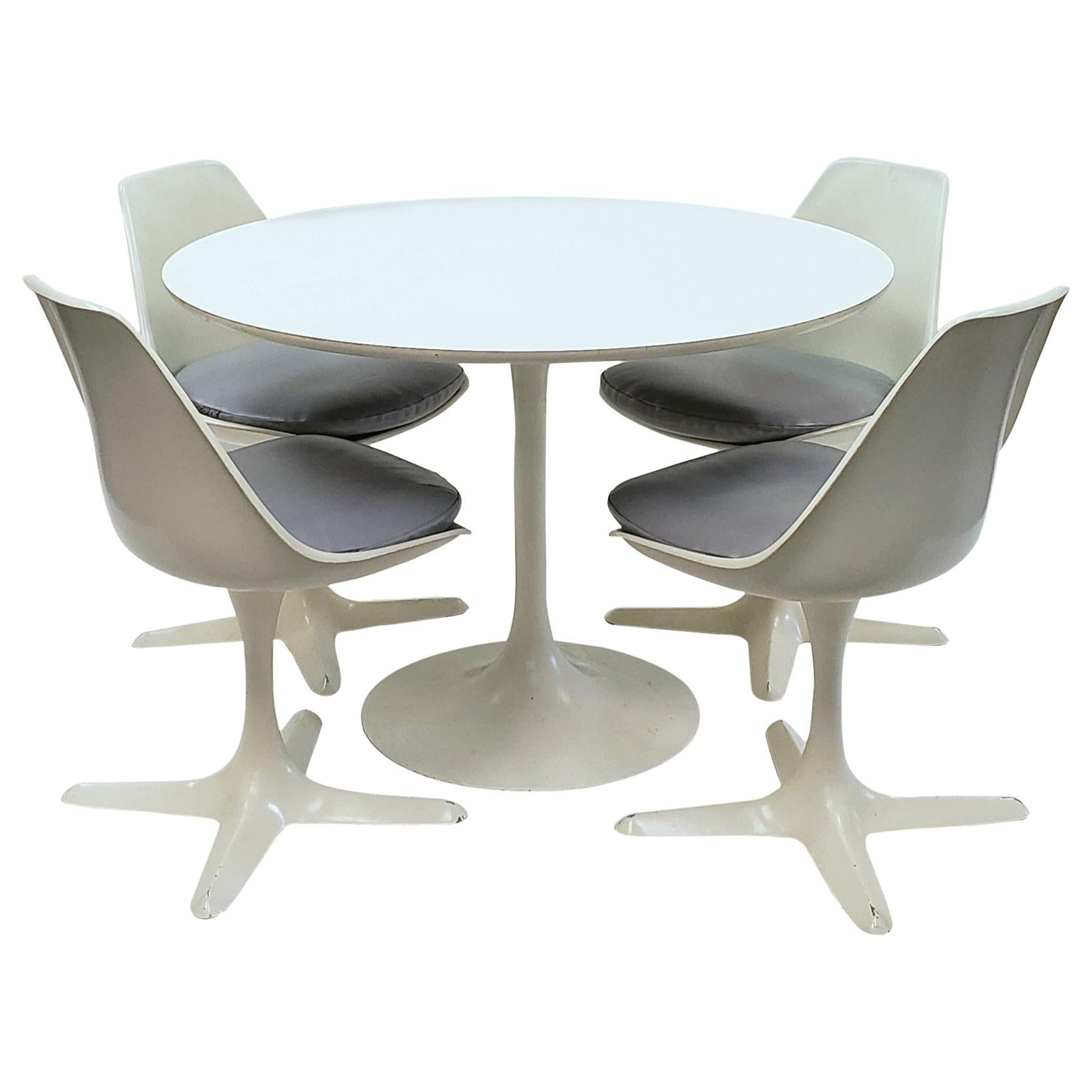 Mid-Century Modern Tulip Table and Chairs by Burke