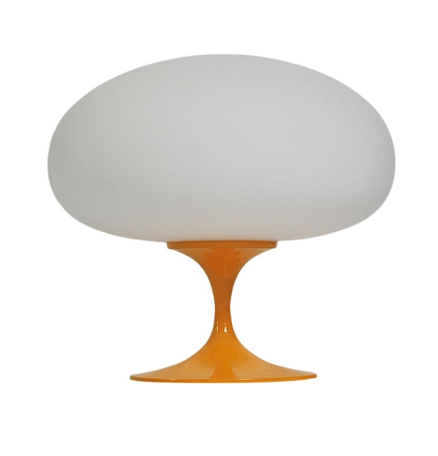 Indian Mid-Century Modern Tulip Table Lamp by Designline in Orange with White Glass For Sale
