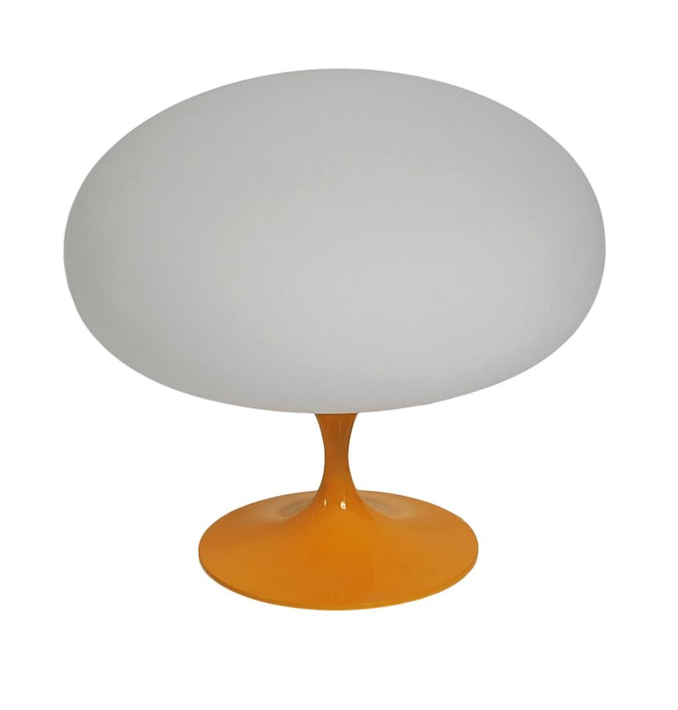 Contemporary Mid-Century Modern Tulip Table Lamp by Designline in Orange with White Glass For Sale