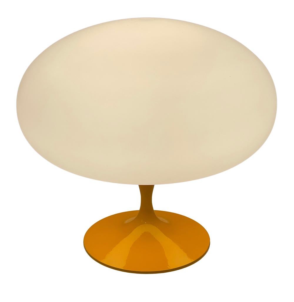 Aluminum Mid-Century Modern Tulip Table Lamp by Designline in Orange with White Glass For Sale