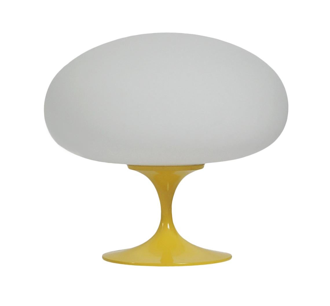 Indian Mid-Century Modern Tulip Table Lamp by Designline in Yellow with White Glass For Sale
