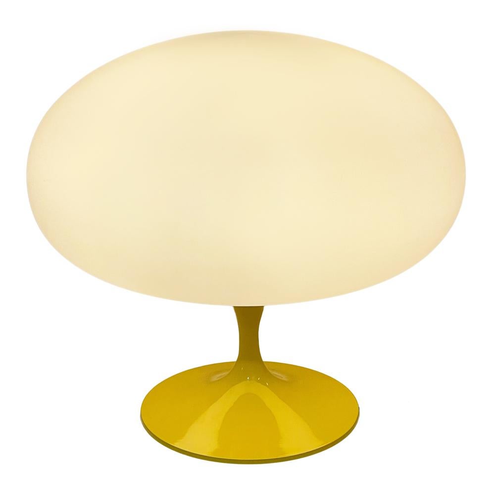 Contemporary Mid-Century Modern Tulip Table Lamp by Designline in Yellow with White Glass For Sale