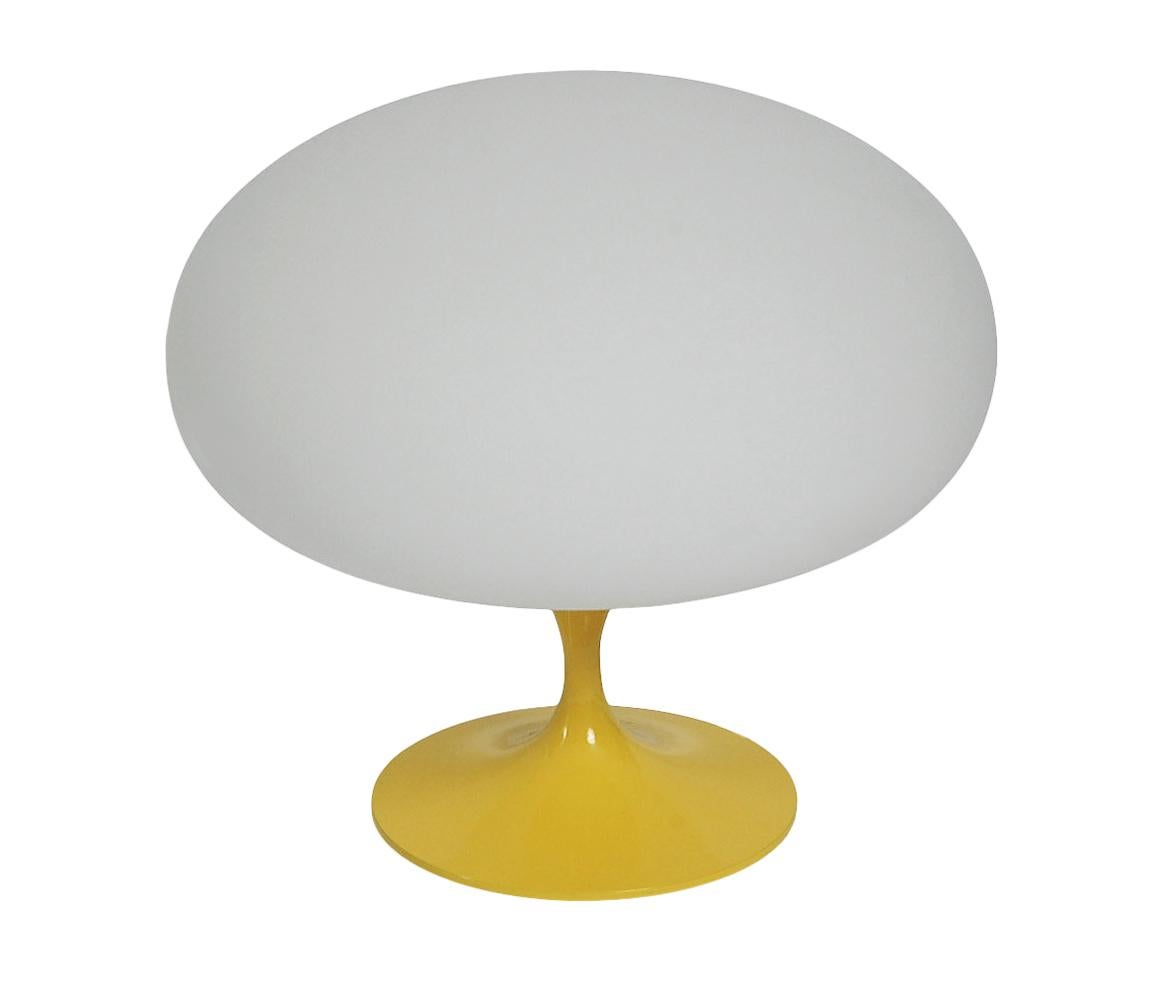 Aluminum Mid-Century Modern Tulip Table Lamp by Designline in Yellow with White Glass For Sale