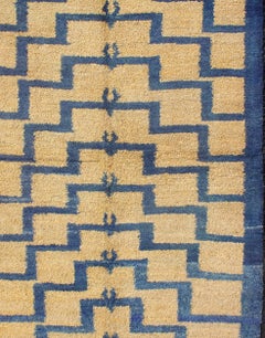Mid-Century Modern Tulu Turkish Carpet with Tribal Pattern in Blue and Soft Gold