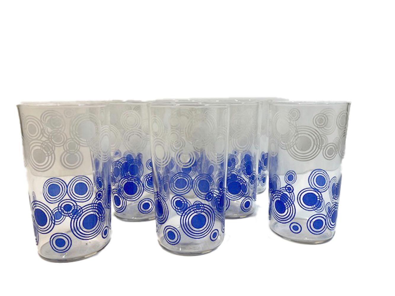American Mid-Century Modern Tumblers Decorated in Blue and White Enamel by Libbey For Sale
