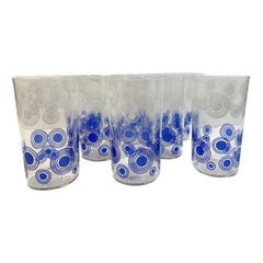 Mid-Century Modern Tumblers Decorated in Blue and White Enamel by Libbey