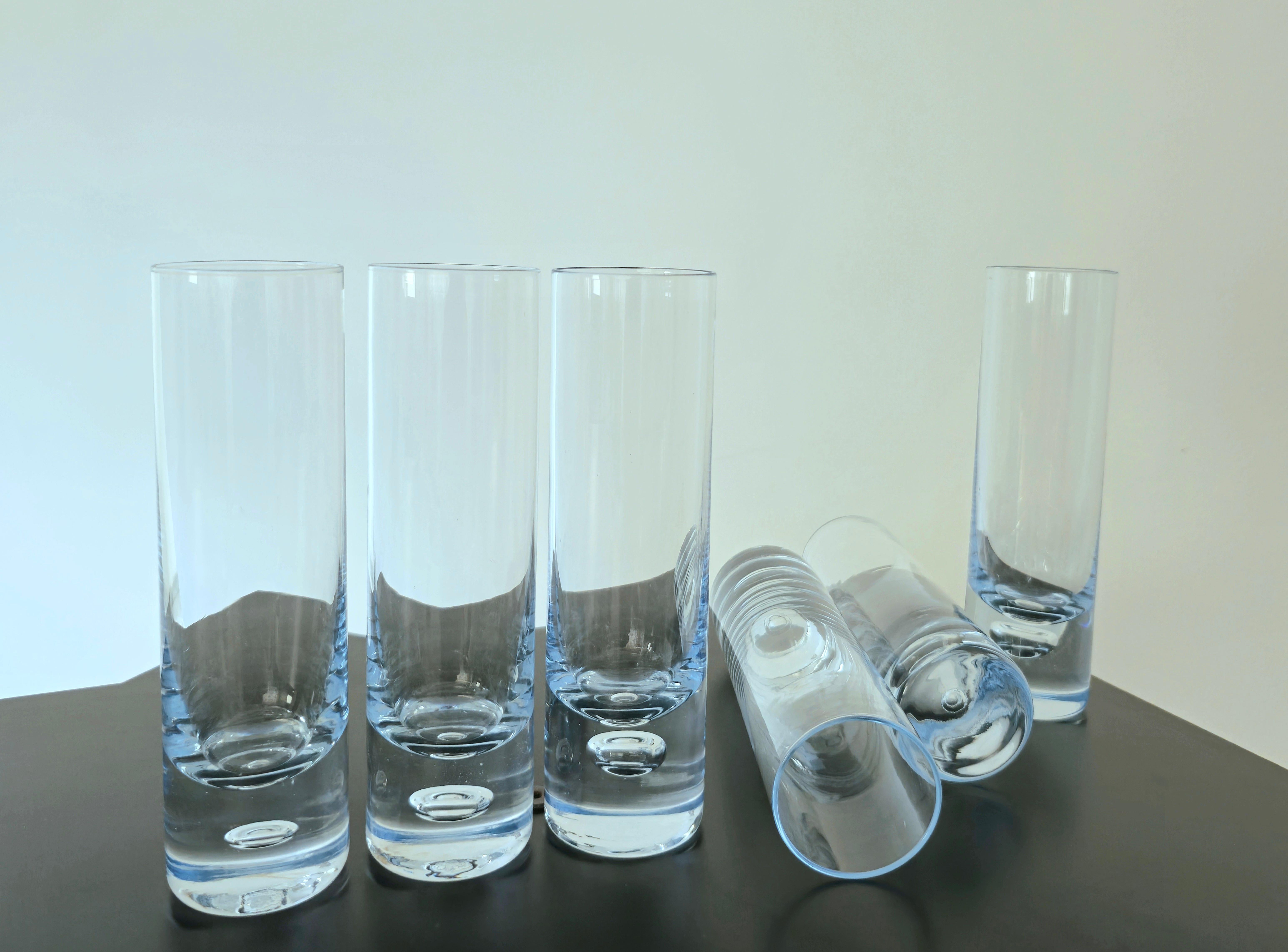 MidCentury Modern Tumblers Glasses Clear and Light Blue Glass Italy 70s Set of 6 3