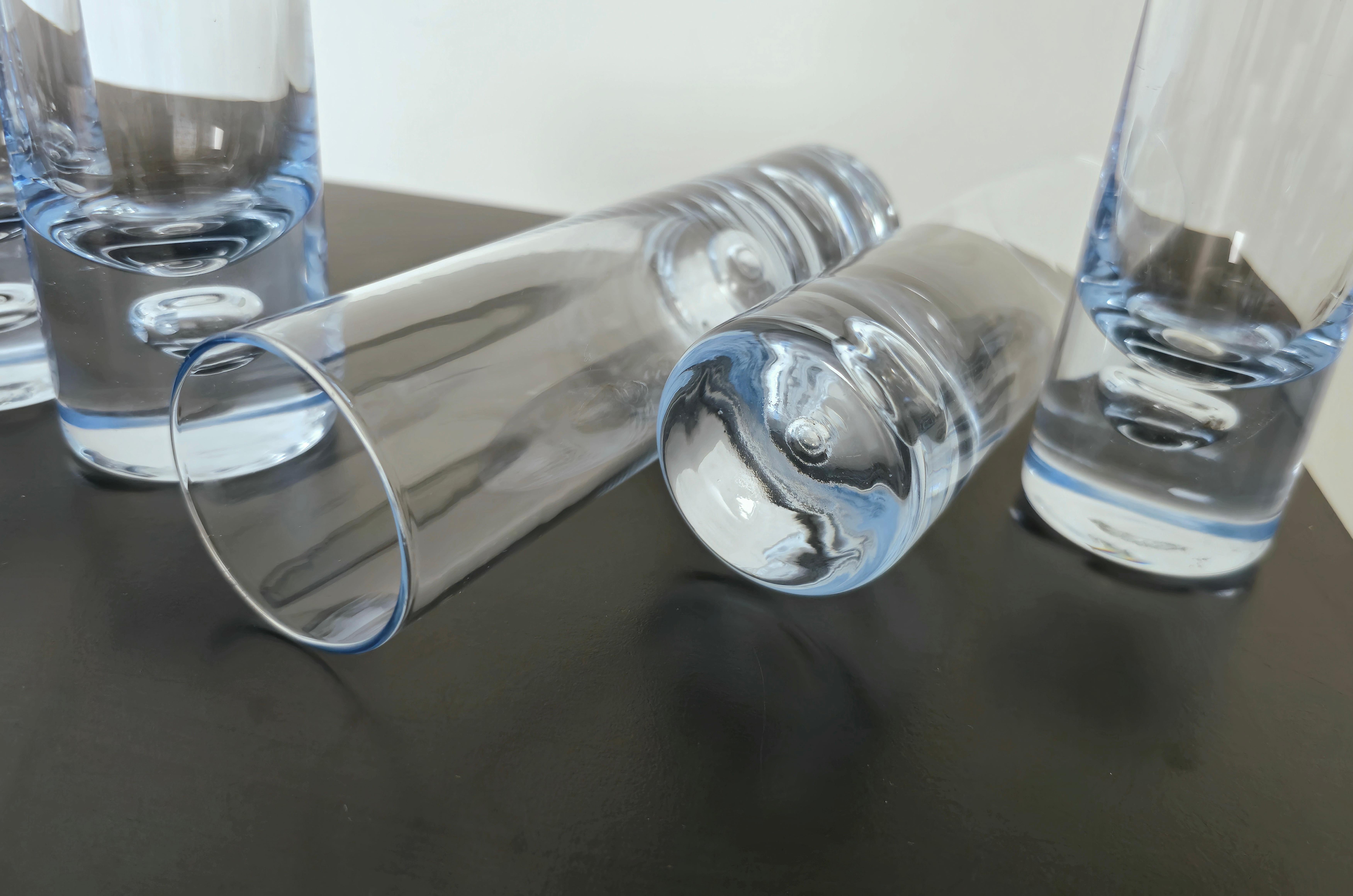 MidCentury Modern Tumblers Glasses Clear and Light Blue Glass Italy 70s Set of 6 4