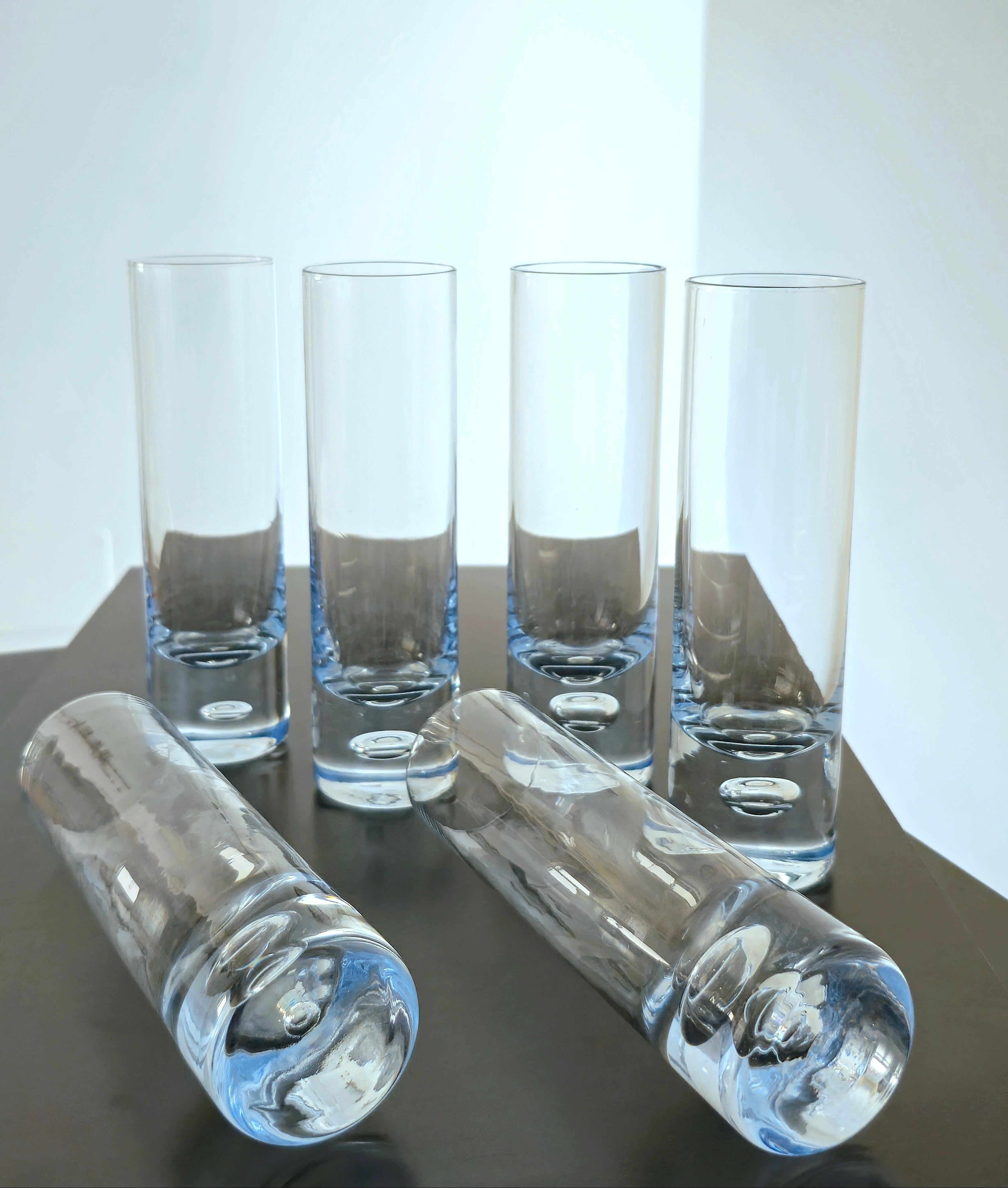MidCentury Modern Tumblers Glasses Clear and Light Blue Glass Italy 70s Set of 6 5