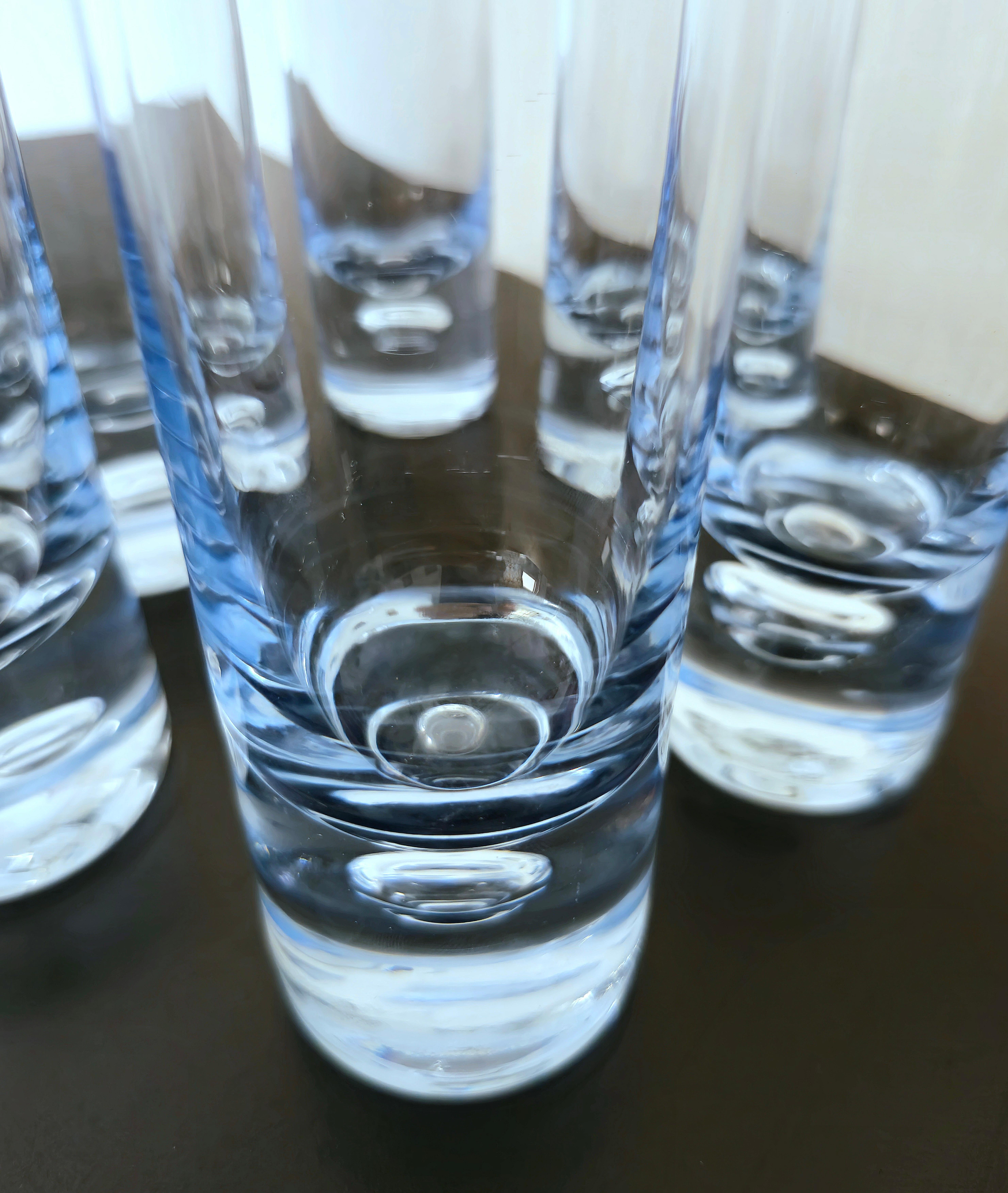 MidCentury Modern Tumblers Glasses Clear and Light Blue Glass Italy 70s Set of 6 6